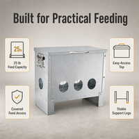 Mangeoire automatique pour poulets JH-Mech avec poignée à loquet, sans gaspillage, 25 livres, 4 ports, en métal argenté, mangeoire automatique pour volailles