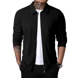 2024 Summer Popular Waffle Patterned <b>Cardigan</b> Style Men's Jacket with Polo Collar Zipper Closure Casual Sports Coat Long Sleeve - Product Image 4