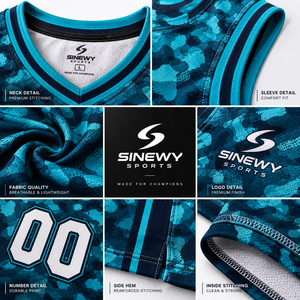 Ensemble de maillots de basket-ball SINEWY SPORTS, imprimé camouflage, sans manches, col en V, évacuation de l'humidité, unisexe adulte - Product Image 6