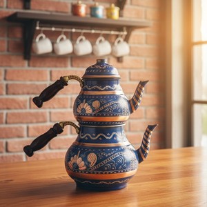 กาน้ำชาเคลือบทองแดงขนาดใหญ่พร้อมวัสดุโลหะฝา - Product Image 4