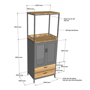 ตู้บาร์ไม้สำหรับเก็บไวน์พร้อมโครงเหล็กและที่วางแก้ว - Product Image 6