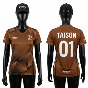 เสื้อแบดมินตันหญิง 185 GSM ผ้าโพลีเอสเตอร์ซับเหงื่อ สีน้ำตาล เทา น้ำเงิน ลายกราฟิก ปักโลโก้ตามสั่ง เสื้อผ้ากีฬา - Product Image 3
