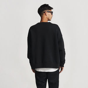 Sweat-shirt à capuche en coton noir surdimensionné de haute qualité OEM pour hommes et femmes, en molleton uni teint, col rond - Product Image 2