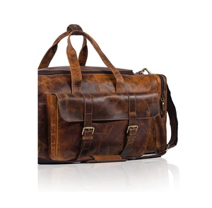 Premium 22 Inch Durable & Stylish SS <b>Hardware</b> Fitting Dark Brown Leather Unisex Duffle Bag for Gym Sports & Travel Bag Wholesale - Product Image 3