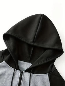 Sweat-shirt à capuche sportif décontracté pour hommes Design Color Block Coupe régulière avec poches Gris et noir Confort au quotidien Bangladesh - Product Image 4