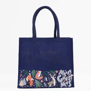 圣诞黄麻礼品袋，带波浪手柄，用于购物礼品促销礼品和价格实惠印度西孟加拉邦制造