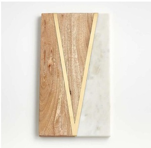 Haute qualité dernière conception marbre fromage planche à découper conception personnalisée à la main marbre et bois laiton incrustation fromage planche à découper - Product Image 3