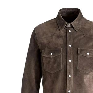 Chemises pour hommes en cuir véritable brun élégant, style personnalisé OEM, respirantes, de haute qualité, doublure en satin de cuir léger, boutons sur le devant - Product Image 2