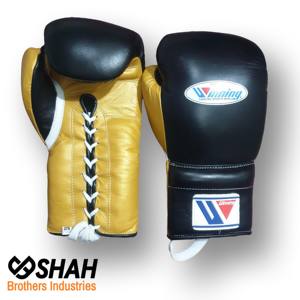 Custom Gold Cowhide Leather Boxing <b>Gloves</b> for MMA Kickboxing Training Sanda with <b>Laced</b> Wrist Feature - Product Image 1