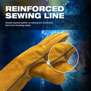 Guantes de soldadura de cuero dividido de piel de vaca de alta calidad, guantes de seguridad para barbacoa ignífugos resistentes al calor de larga duración - Product Image 4