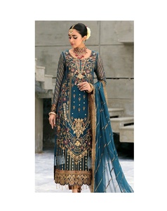 Trajes de gasa bordados Descosidos Colección de Bodas de 3 piezas Los últimos trajes Punjabi paquistaníes Salwar Kameez - Product Image 4