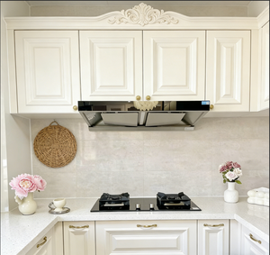 ชุดตู้ครัวไม้สีขาวหรูหราพร้อมอุปกรณ์ตกแต่งสีทอง ไฟ<span class=keywords><strong>ใต้</strong></span>ตู้ ฮูดดูดควันในตัว <span class=keywords><strong>เตา</strong></span>สำหรับจัดเก็บในครัว - Product Image 3