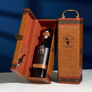 Cajas de regalo de vino de madera personalizadas, sets de vino individuales con cubierta de cuero, cajas de papel, cajas de regalo de vino elegantes, diseño de empaque con logotipo. - Product Image 4