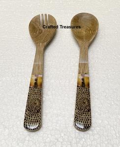 Couverts à salade élégants et personnalisés en bois émaillé pour la maison, restaurant, vaisselle, décoration, couverts pour mariages - Product Image 3
