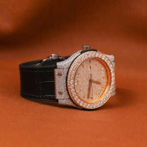 Hip Hop Luxury Fashion <b>Men's</b> Stainless Steel Leather Band Analog Glass Dial <b>Mechanical</b> <b>Watch</b> with Moissanite Diamonds Unisex - Product Image 2