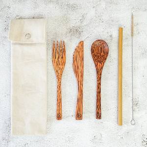 Ensemble de couverts de voyage durables dans une pochette ustensiles de noix de coco pour voyager en plein air ustensile coco - Product Image 3