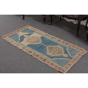 Tapis turc vintage bleu beige élégant et classique pour décoration intérieure grande taille (290x570 pieds) Technique de tissage plat en laine Latex - Product Image 2