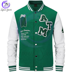 เสื้อแจ็คเก็ตเบสบอลแขนยาวสำหรับผู้ชายเสื้อโค้ทลำลองมีตัวอักษรสีตัดกันสีเขียวสีขาววินเทจ - Product Image 1