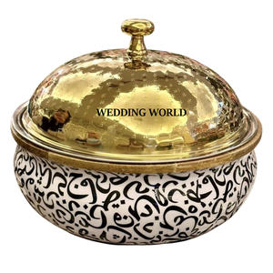 Conjunto de tres pegatinas de diseño Hotpot calidad superior cazuela hecha a mano forma redonda decorativa de metal calentador de alimentos - Product Image 3