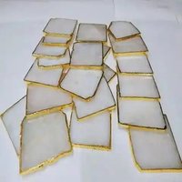 Vente en gros de sous-verres en quartz blanc avec tranche d'agate plaquée argent ou or sous-verres en quartz de cristal de roche pour la décoration intérieure
