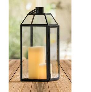 Portavelas Decorativo Hecho a Mano para el Hogar, Hotel, Bodas, Decoración, Farol con Acabado Negro, Vidrio y Metal Largo - Product Image 1