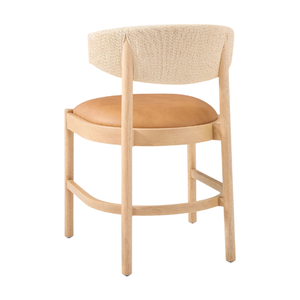 Modern Solid Teak Wood Rope Dining <b>Chair</b> with Curved Woven Backrest Upholstered Seat for Apartment Villa <b>Restaurant</b> Cafe Hotel - Product Image 6