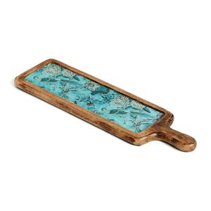 Plateau de service rectangulaire en bois de manguier fait à la main avec motifs floraux imprimés, design luxueux et tendance - Product Image 3