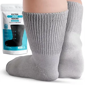Meias confortáveis para homens e mulheres, meias super largas extra grandes de algodão para neuropatia, meias 100% sem costura, ultra-macias para diabéticos