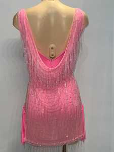 Fabricante al por mayor elegante vestido de noche rosa para mujer patrón Floral rebordear lentejuelas característica antiestática vestido Sexy para invitados - Product Image 6