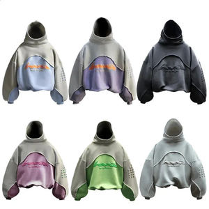 Sudadera Corta Unisex Vintage Y2K con Técnica de Bordado 3D, Bloques de Color, Estampado de Espuma, Hombros Caídos, Estilo en Capas para Hombre, Estilo Hip Hop - Product Image 1