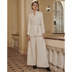 Pantalones de pierna ancha antiarrugas para mujer, Pantalones rectos de pierna ancha Louisa, ropa de verano de lana 100% para mujer, mayorista Whiteant - Product Image 1