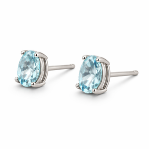 Blue Topaz Oval Cut Stud <b>Earrings</b> Children's Engagement Party Gift Wholesale Trendy <b>Wedding</b> Rhodium-Plated Sterling <b>Silver</b> - Product Image 4