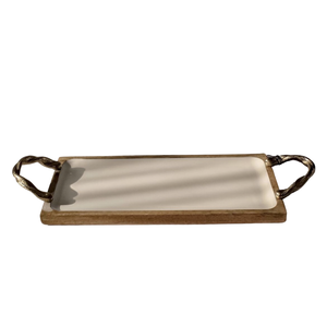 Plato de servir Rectangular de madera blanco hecho a mano, bandeja decorativa de Navidad con patrón de fechas de postre, Material de Metal duradero - Product Image 1