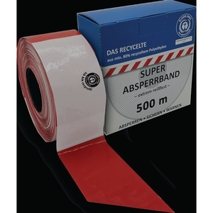Cinta de Barrera Roja/Blanca de 80mm, en Bloques, 500m de Largo, Reciclada, 500m/Caja - KELMAPLAST - Product Image 1