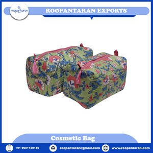 Bolsa de aseo de algodón con estampado verde de bloque de mano indio de alta calidad, bolsa de cosméticos de noche elegante a la venta - Product Image 4