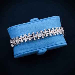 Unique Iced Out Rhodium Plated Moissanite <b>Cross</b> Tennis Bracelet Diamond Trendy Vintage Design Wedding Gift 925 Sterling Silver - Product Image 2