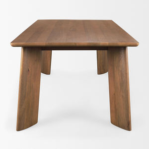 Table à manger en bois de manguier massif, fabriquée à la main, de forme rectangulaire, avec des pieds ovales, des bords arrondis, finition bois brun moyen - Product Image 6