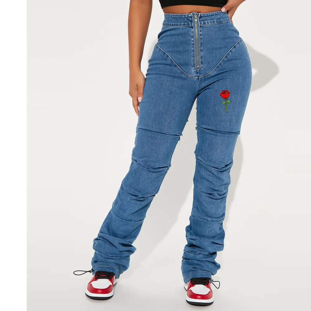 Damen Jeans Street Trend Solid Color Hohe Taille Stretch Slim Fit Jeans hose Hoch taillierte Damen Shaping Jeans für Mädchen
