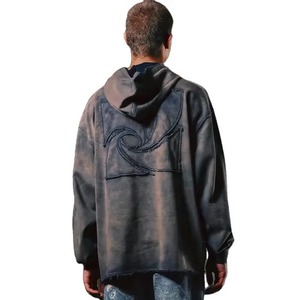 เสื้อสเวตเตอร์แบบสวมศีรษะของผู้ชายเสื้อสเวตเชิ้ต100% ผ้าฝ้ายฟอกสีกรดมีซิปกระเป๋าสตรีทพลัสไซส์แบบกำหนดเองสำหรับฤดูหนาว - Product Image 3