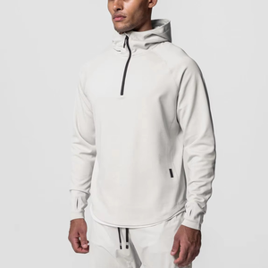 Sweat-shirts à capuche en polaire ajustés pour homme avec logo personnalisé, fermeture éclair 1/4, respirants, en polyester/coton, pour la salle de sport en automne - Product Image 1