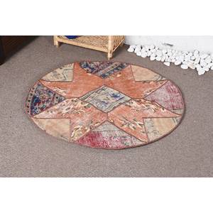 Alfombra de lana turca Vintage moderna 3,4X3,3 pies naranja-Beige diseño de retazos respaldo de látex para decoración para sala de estar para adolescentes - Product Image 3