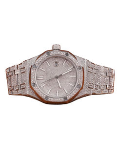 Montre en diamant moissanite ronde de clarté VVS entièrement sertie pour femmes, montre intelligente en or blanc, qualité d'exportation indienne, de marque - Product Image 1
