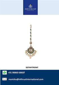 Pierre verte antique cloutée Maang Tikka inspirée de l'artisanat traditionnel filles oxydé argent vêtements ethniques mariages bijoux à faible coût - Product Image 2