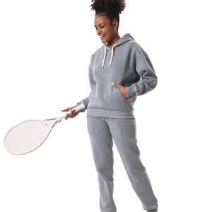 Ensemble de survêtement en molleton gris clair pour femmes, sweat-shirt décontracté et pantalon de jogging, tenue en coton mélangé doux pour la salle de sport, streetwear - Product Image 4