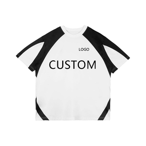 T-shirt personnalisé à épaules tombantes en coton surdimensionné T-shirts pour hommes avec bloc de couleurs avec logo personnalisé imprimé tricoté formel - Product Image 3