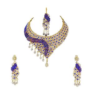 Ensemble de bijoux en alliage de style vintage avec strass en cristal et zircon en forme de fleur, collier, boucles d'oreilles, serre-tête, violet, pour femmes, fiançailles - Product Image 3