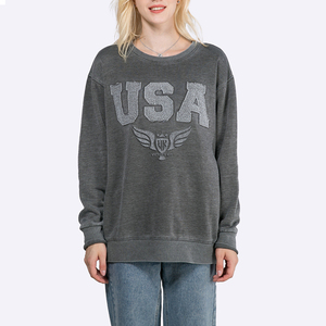 Sweat-shirt à col rond surdimensionné en coton 100% pour femme, lavage à l'acide personnalisé, hiver - Product Image 1