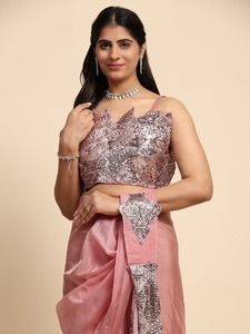 Elegante Lujo Ombre Patrón Listo Plisado Saree Hermoso Diseño con Pallu Abierto para Mujeres Estilo Moderno para Ropa de Fiesta - Product Image 6