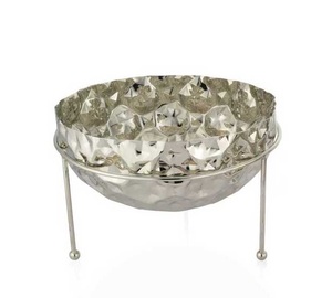 Cuenco martillado de diamante grande de acero inoxidable de lujo con soporte, cuenco decorativo elegante para servir fruta de esmalte blanco barato - Product Image 1