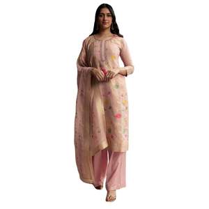 Peach Pink Banarasi <b>Tissue</b> Palazzo Suit Wholesale Women Ethnic Apparel OEM Clothing Factory Bulk Supplier Custom Manufacturer - Product Image 3